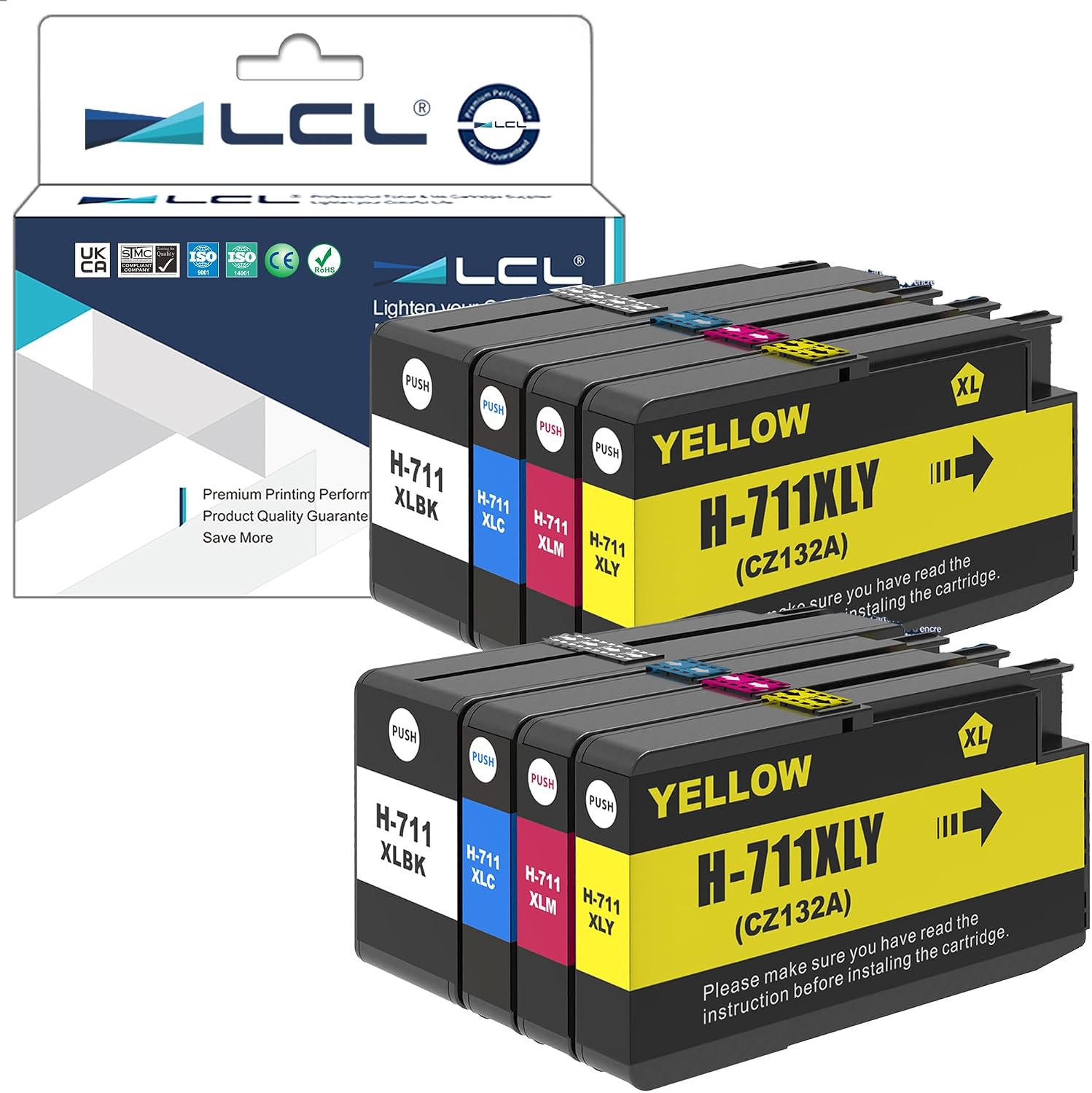 LCL Kompatybilny wkład atramentowy 711XL 711 XL pigment o wysokiej wydajności (2BK 2C 2M 2Y) zamiennik do HP Designjet T120 24 T120 610 T520 24 T520 36 T520 610 T520 914 T125 24 T5300 T1300 T525