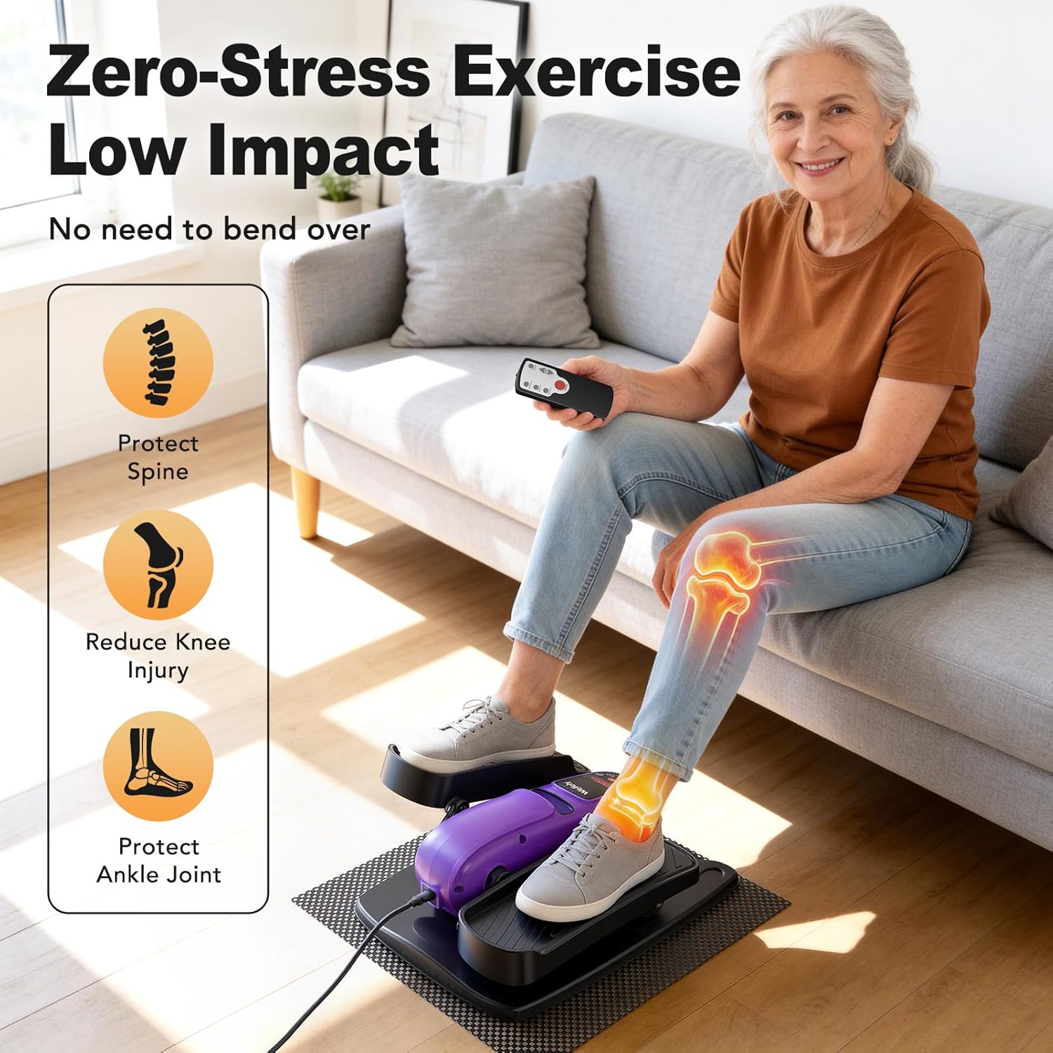 Under Desk Eliptical Machine wth with 12 Adjustable, RF Remote Control, Leg Exerciser for Seniors, Quiet and Non-Slip Mat for HomeOffice