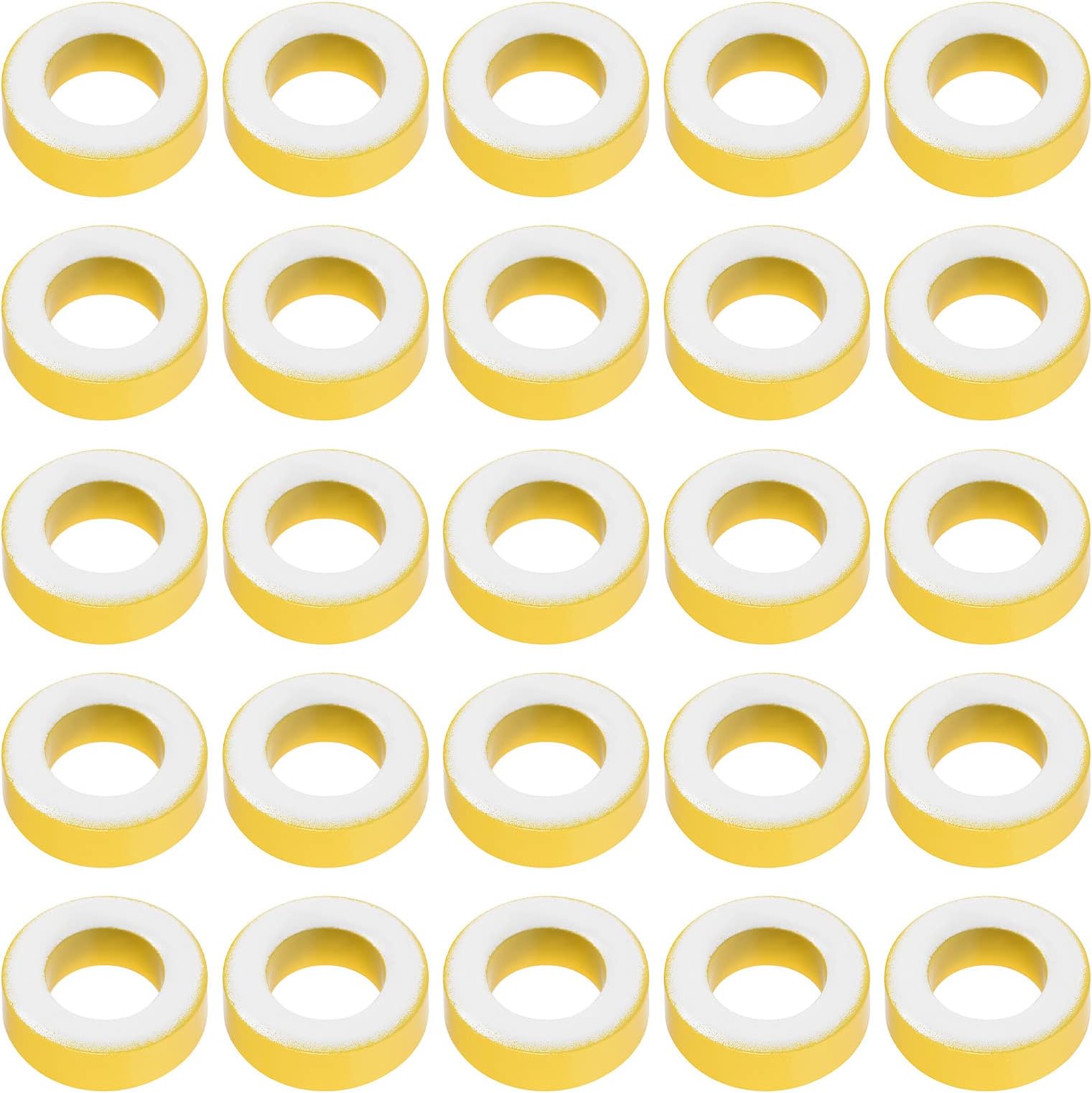 YOKIVE 50 Pcs Toroid Core, Ferrite Chokes Ring Iron Powder Inductor Ferrite Rings, Good for Power Transformers (Yellow White, 24.2mm x 13.7mm x 8mm)