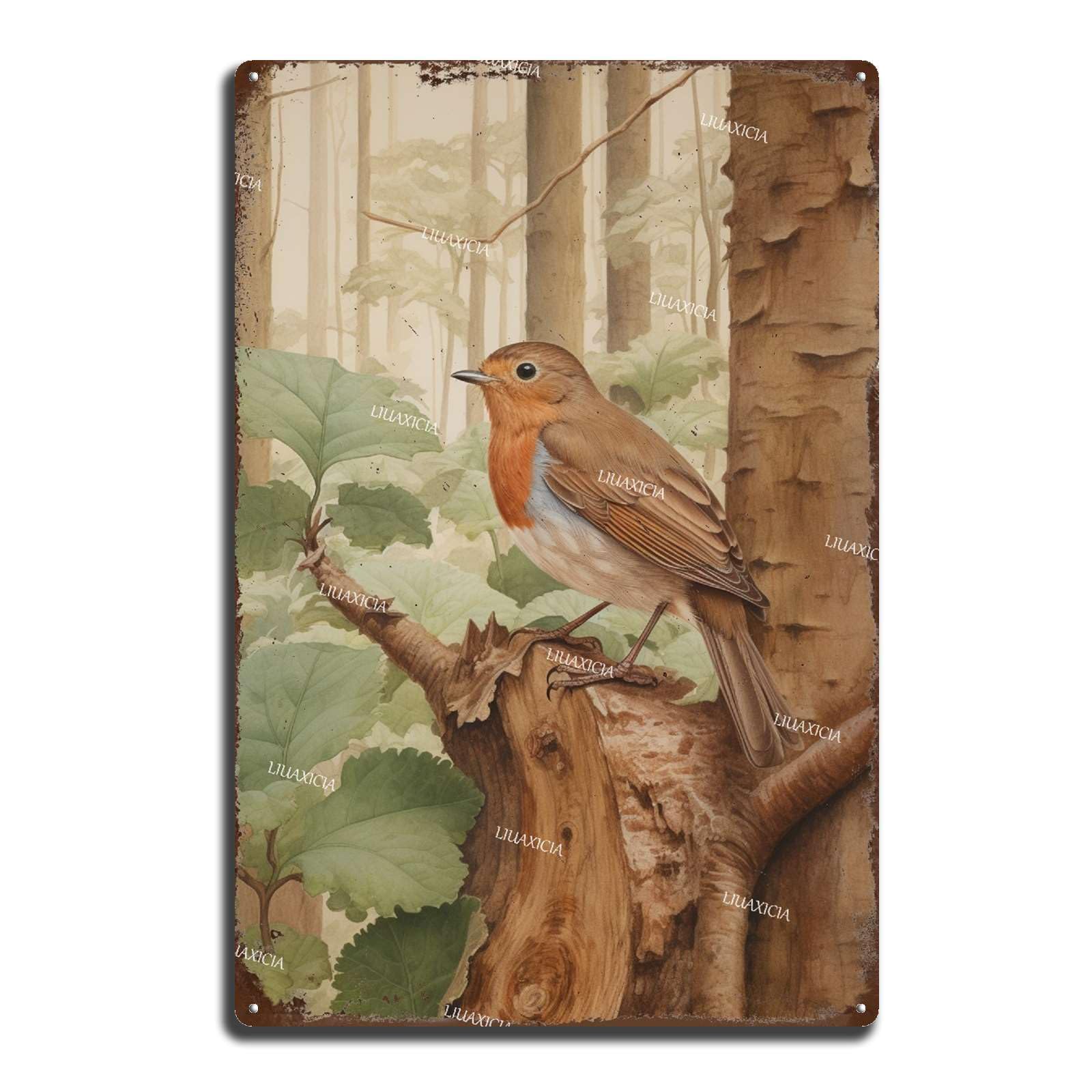 peiyeety Metal Tin Sign Watercolor Bird In Vintage Decorative Wall Art,Retro Nature Rustic Plaque for Home Living Room Bedroom Kitchen,12x16 Inch