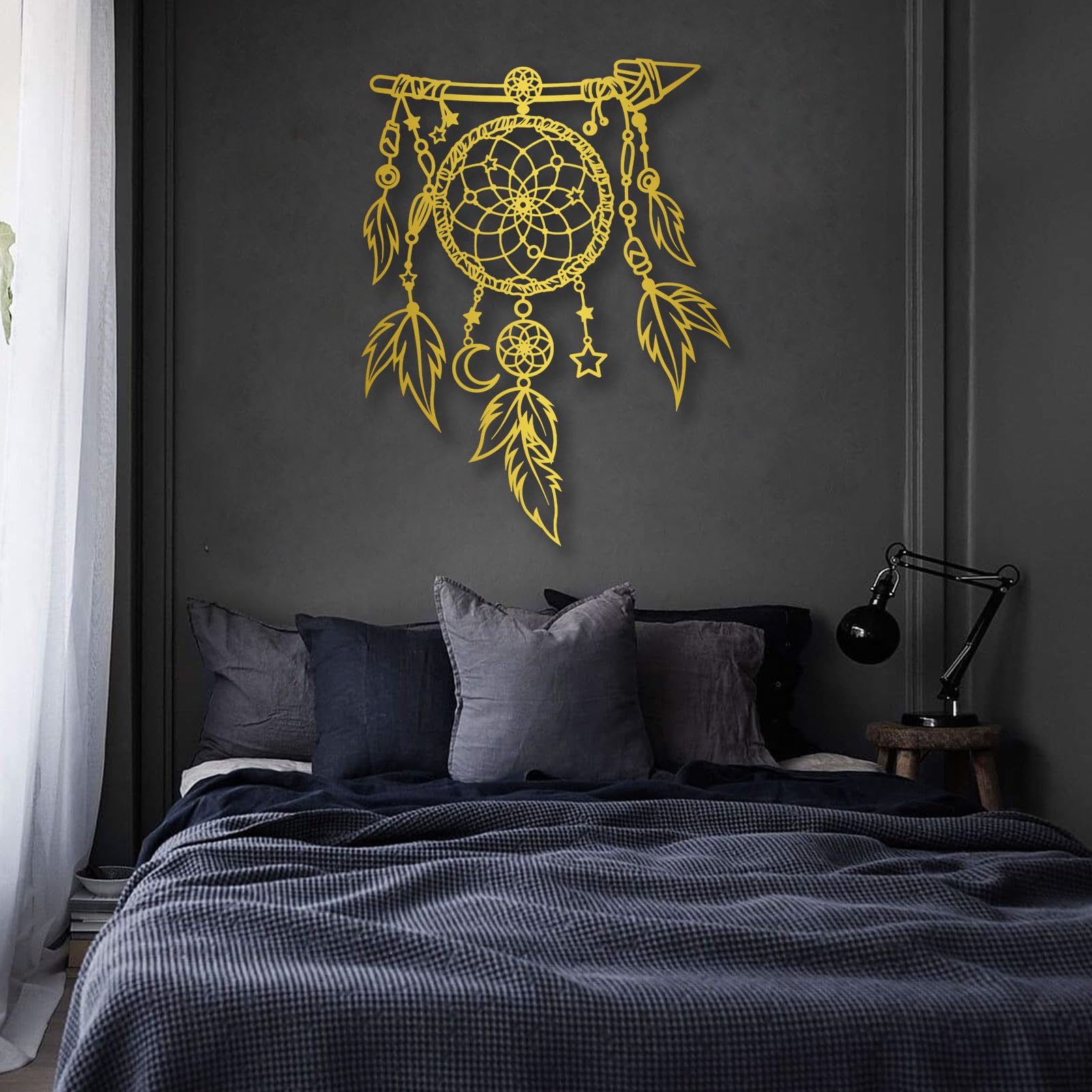 Attrape-rêves Mural en métal Noir, Grande décoration Murale inspirante en métal, Sculpture Moderne Attrape-rêves pour Salon, Chambre, Couloir et escalier (Noir 3)
