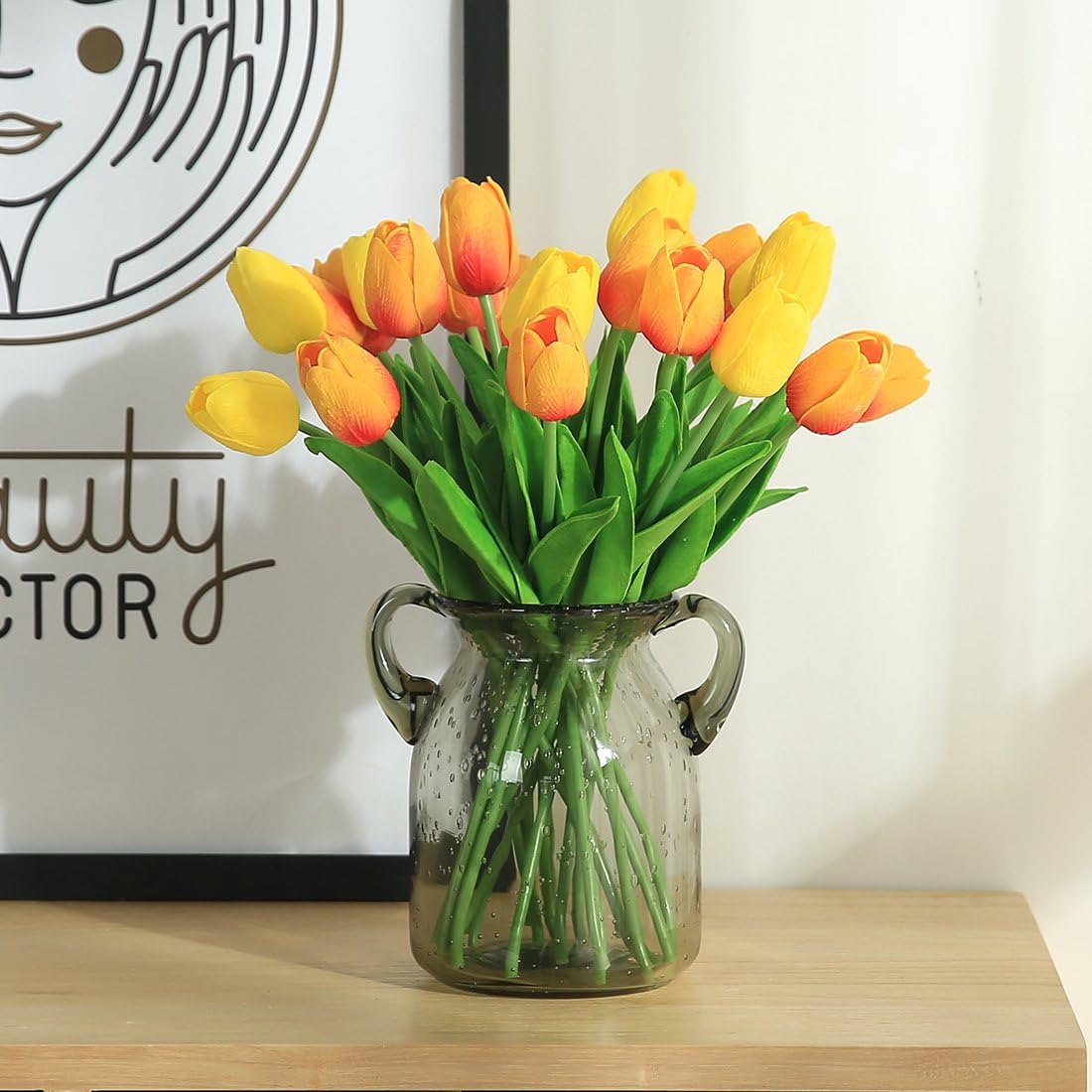 JUSTOYOU 10pcs Real Touch Latex Artificial Tulips Flowers Fake Tulips Flowers Wedding Bouquets for Wedding Home Garden Decoration (Orange) - Image 4