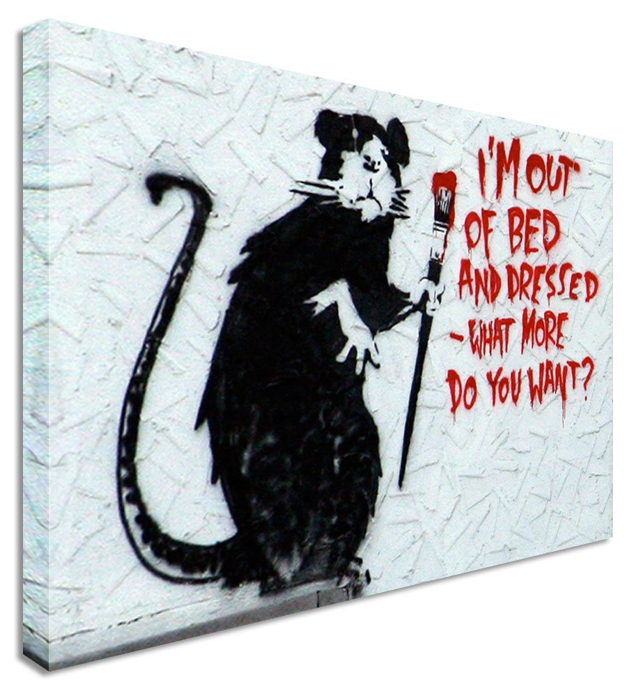 Art Okay I'm Out Of Bed Rat Banksy 2013 Canvas Wall Art 12X16 Inches