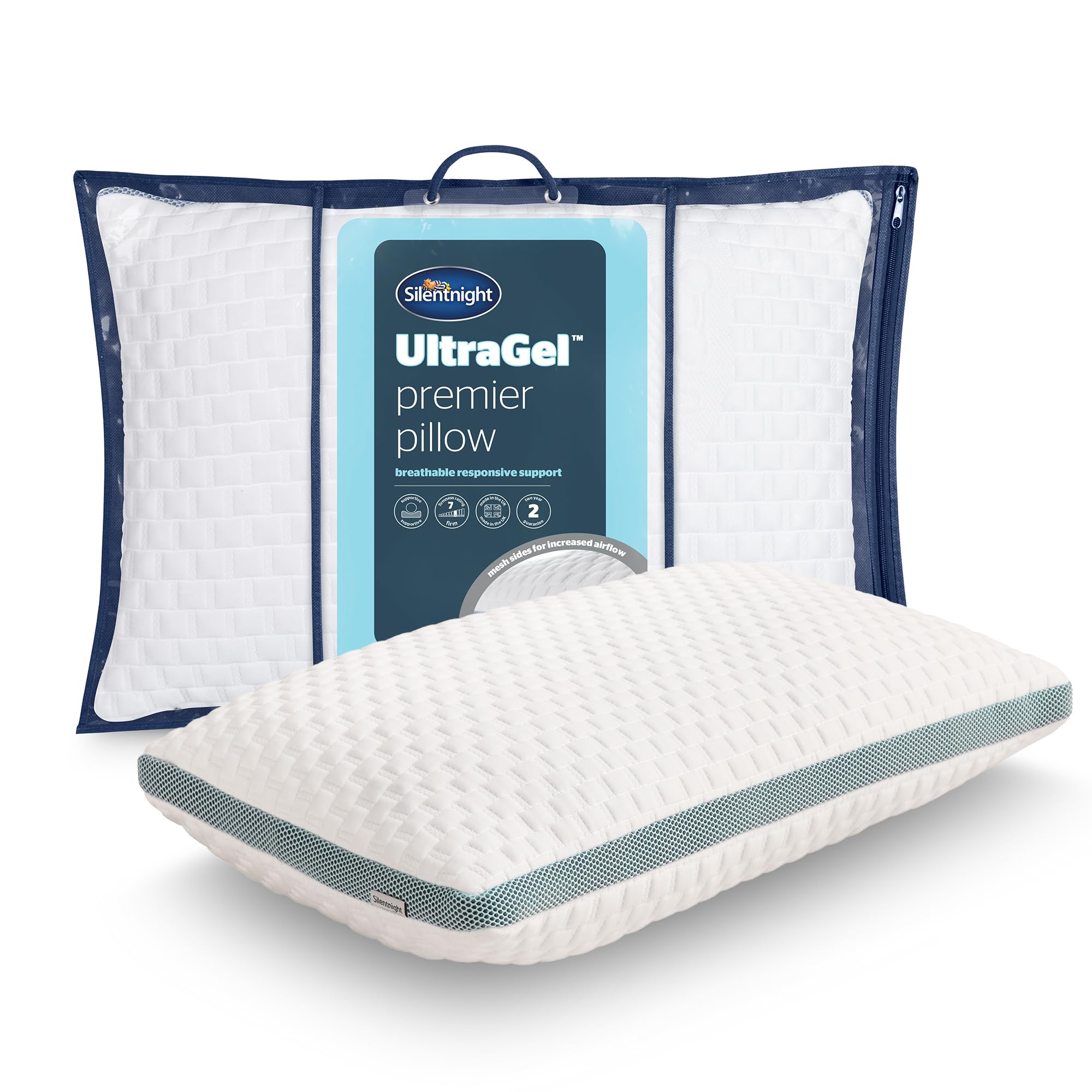 SilentnightUltragel Pillow - Cooling Breathable Gel Firm Support Pillow for Neck Back Body Pain Front Side Sleepers - Ventilated Supportive Bed Pillow with Luxury Knitted Quilted Cover