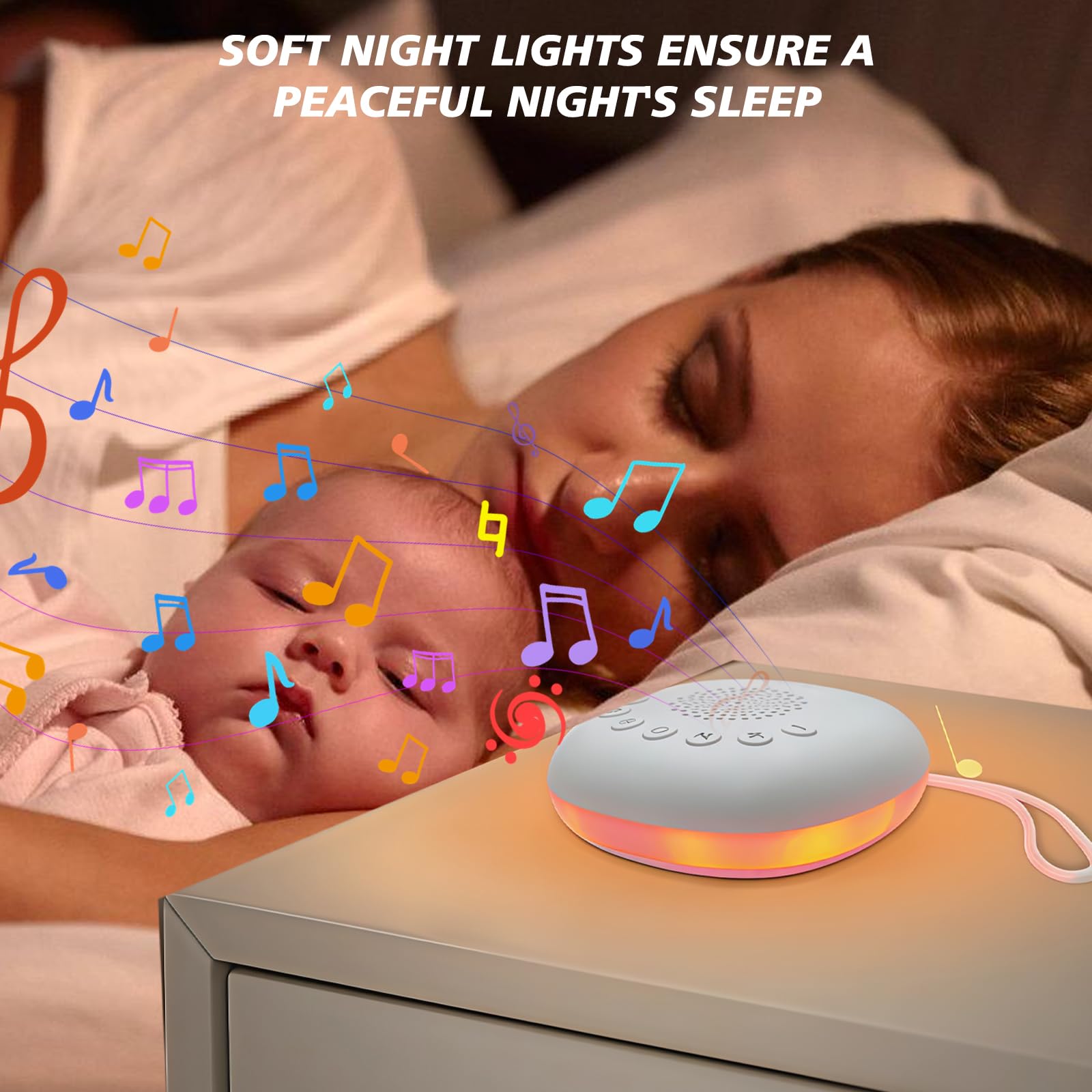 Machine à bruit blanc portable pour bébé avec veilleuse, aide à l'endormissement des bébés, appareil à bruit blanc avec 20 sons apaisants, rechargeable par USB, aide au sommeil pour enfants