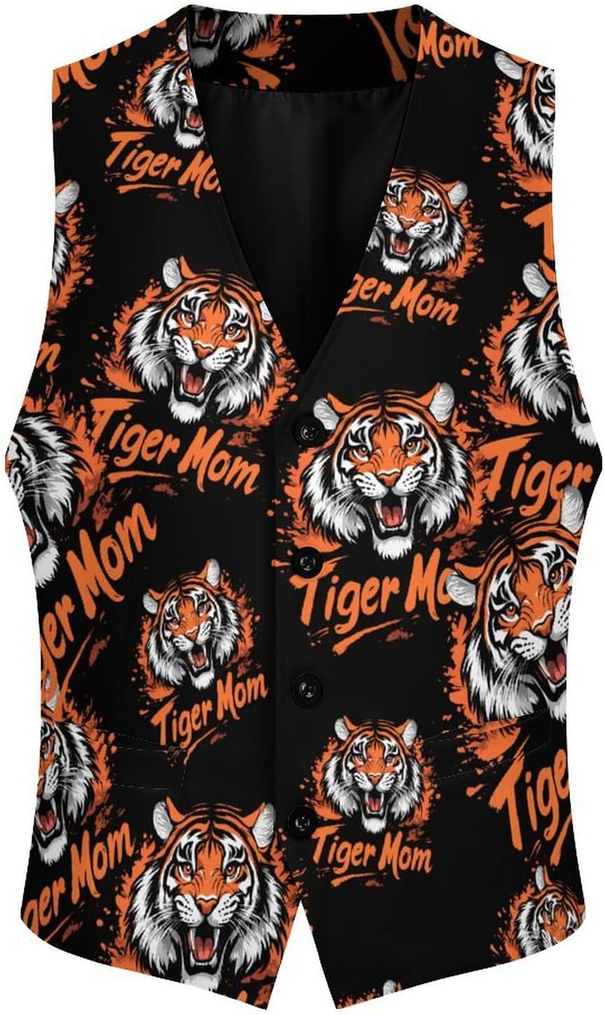 Tigers Mom Suit Vest for Men Casual Business Tuxedo Slim Fit Suit Vests Lightweight Waistcoat