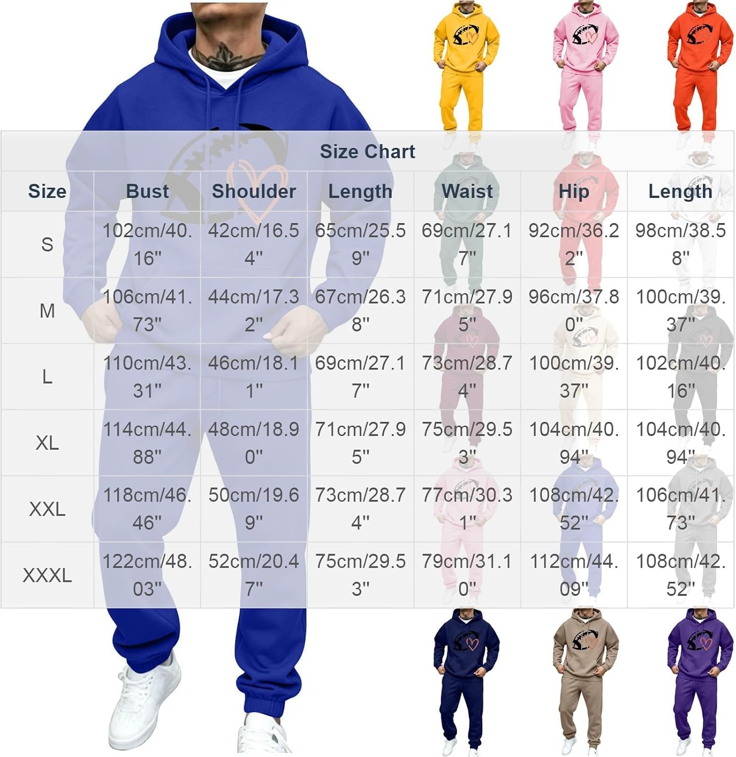 Men's Love Heart Graphic Hoodie Set Pullover Sweatpants Tracksuit