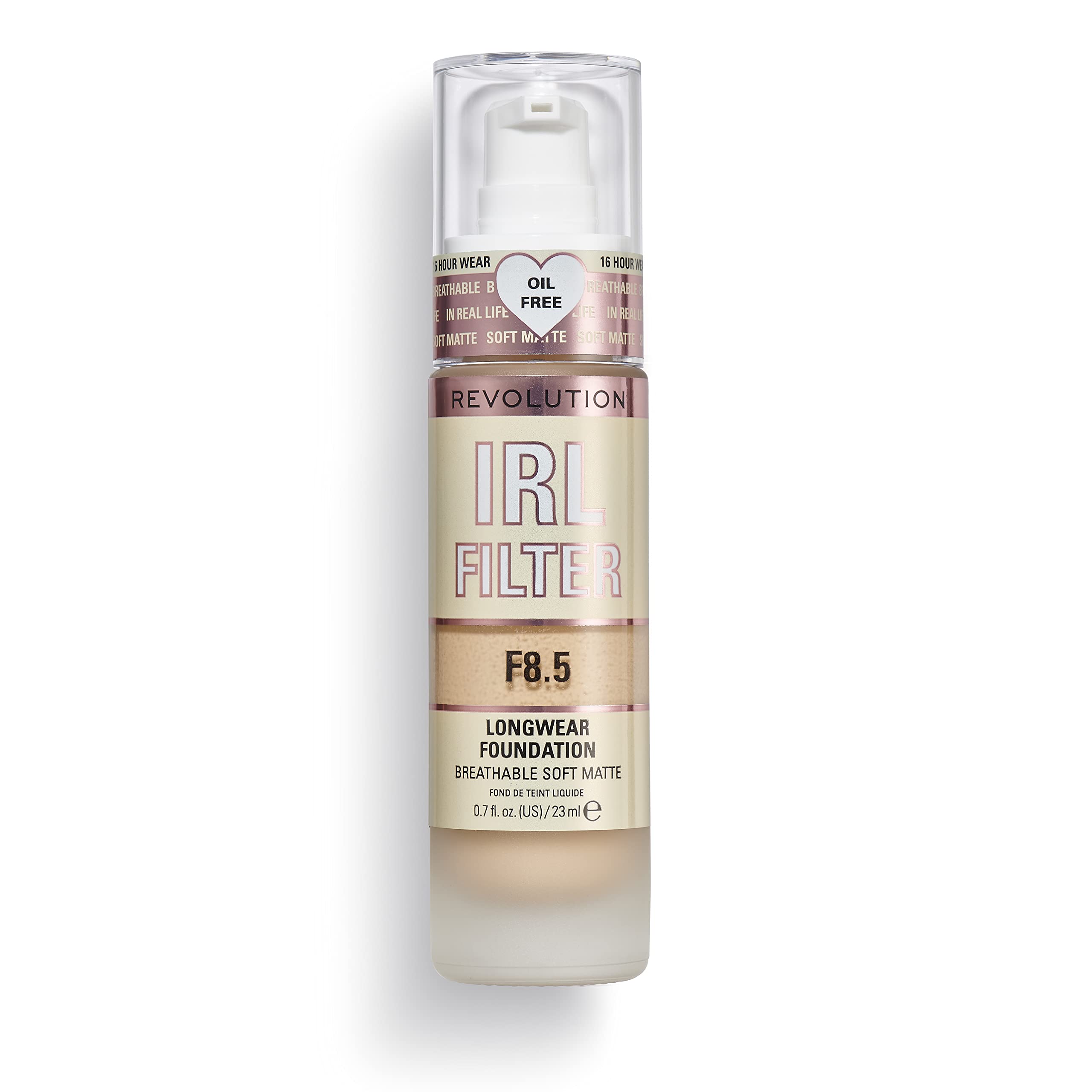 Revolution Beauty London IRL Filter, Longwear Foundation, Medium to Full Coverage, Matte Finish, 16 Hour Wear, F8.5, Skin tones, 23ml