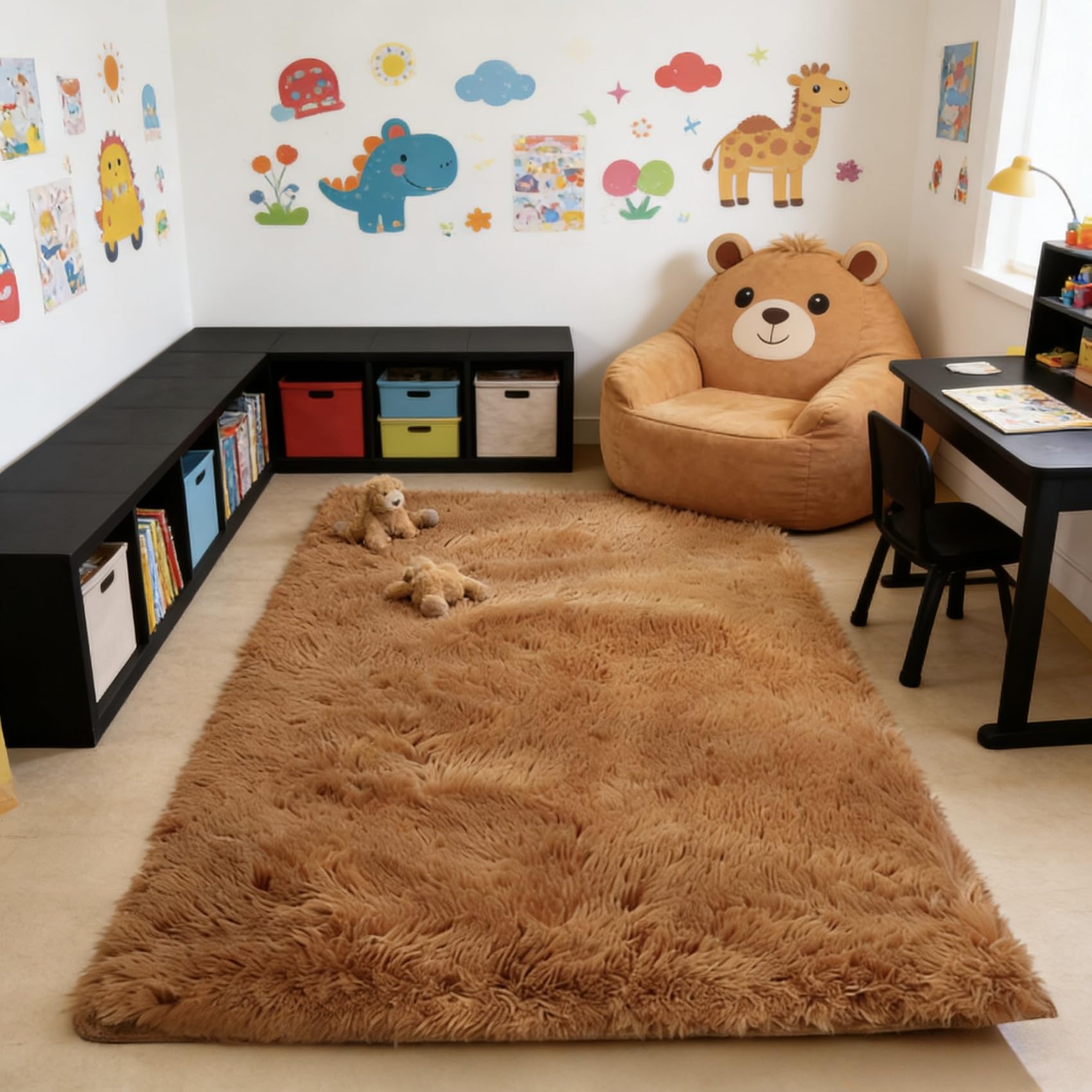 Tapis de Salon Marron 143x140 cm Idéal pour Chambre et Bureau