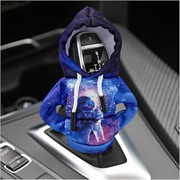 Ohleats Car Gear Shift Hoodie, Mini Funny Fashionable Automotive Gear Shifter Cover, Winter Warm Car Shift Knob Sweater Protector, Universal Interior Car Accessories for Decoration Spaceman