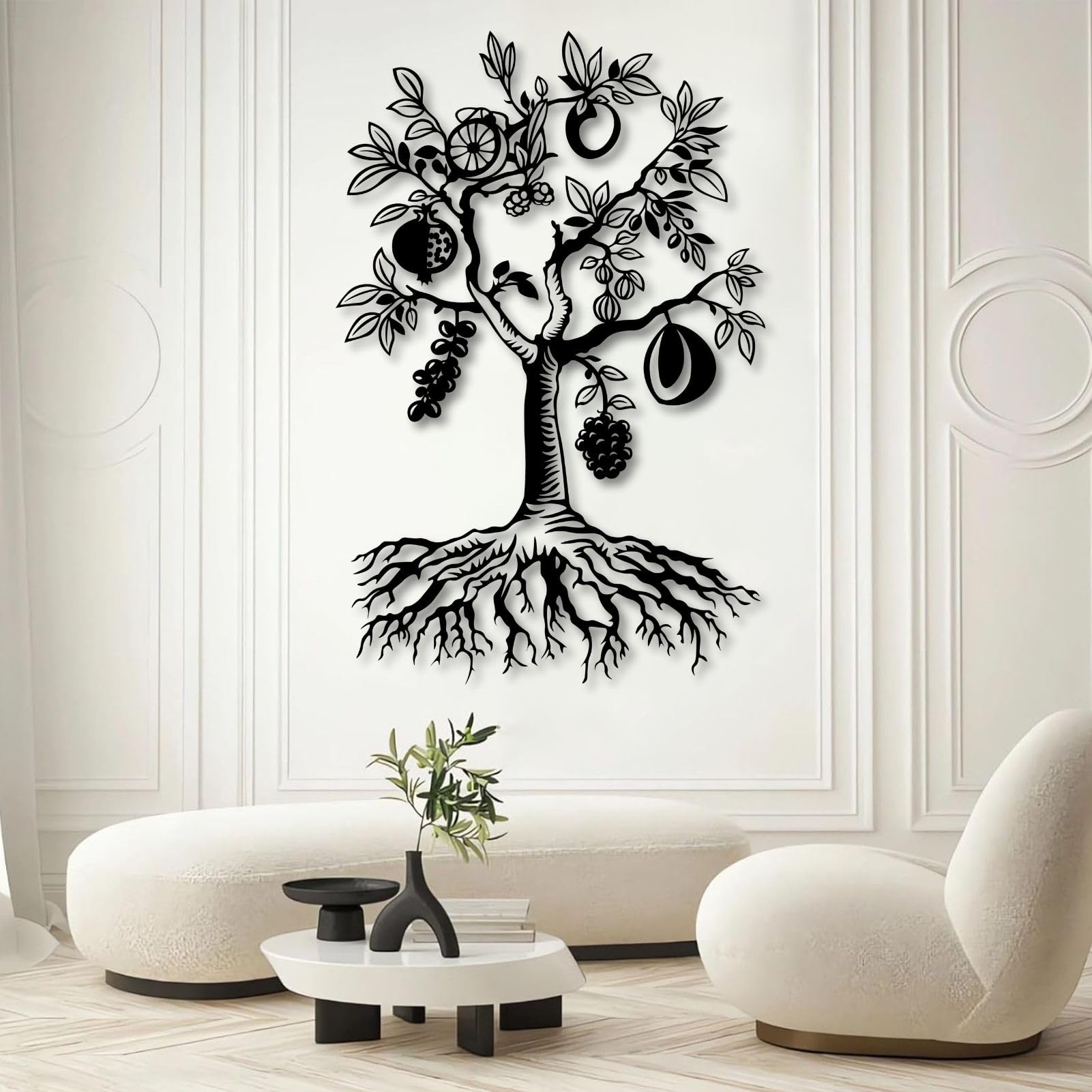 Schwarze Metall-Wandkunst mit Früchten, christliche Wanddekoration aus Metall, Wanddeko für Flur, Wohnzimmer, Schlafzimmer, Flur und Treppenhaus, Natur-Wohndeko (Schwarz, 104 cm hoch)