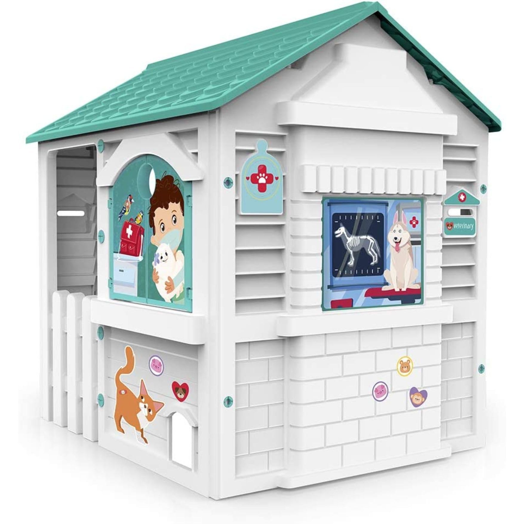 Chicos - Casetta per bambini Centro Verinario | Casetta da giardino per bambini dai 2 anni in su | Resistente e durevole | Include 11 utensili per futuri veterinari (89619)