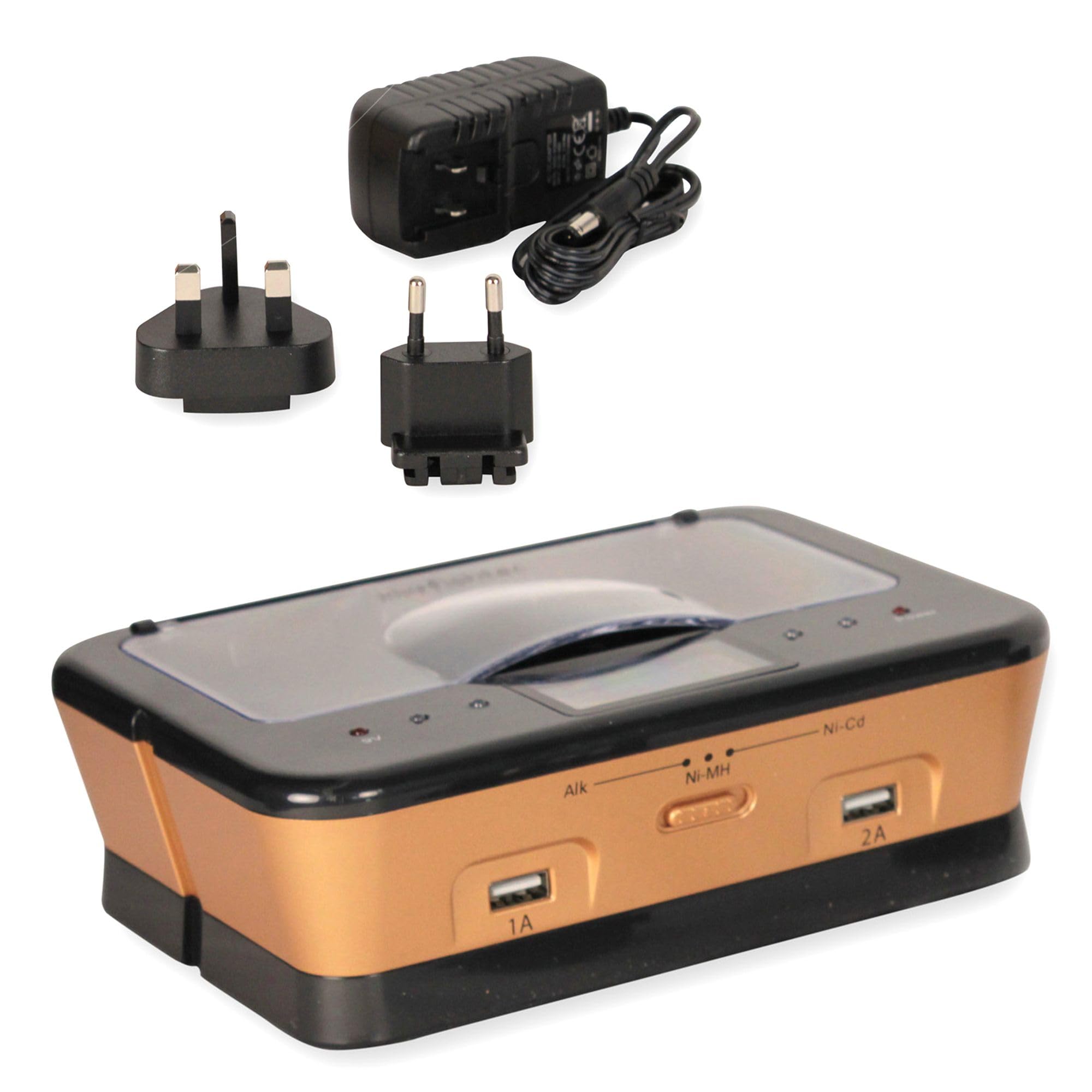 FISHTEC - Chargeur Universel de Piles Rechargeables - LR3 LR6 LR14 LR20 9V Ni-MH Ni-CD alcalines - Ecran LCD voyants LED - 2 Ports USB pour Smartphones tablettes Maison Bureau économie de Piles