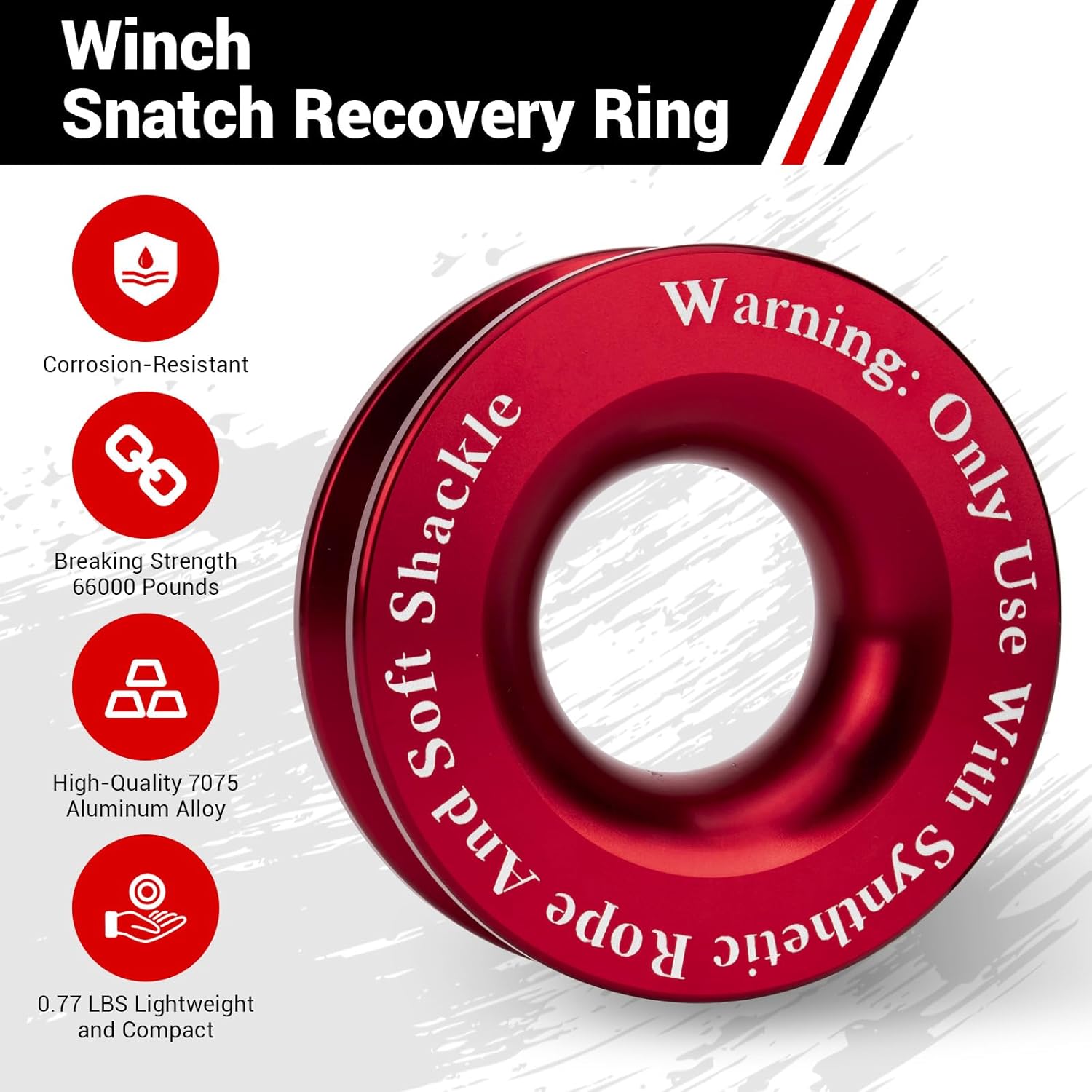 2 Pcs Winch Snatch Block Pulley Recovery Ring for Soft Shackle, Rope Pulley, 66,000 LBS Winch Accessories for ATV UTV SUV Truck Off-Road Vehicles (Red)