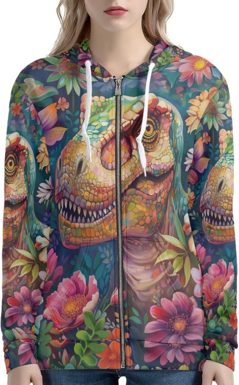 PinUp Angel Zip Up Hoodies Women Casual Long Sleeve Sweatshirts Animal Oil Painting Graphic Autumn Hoody with Pockets - Image 2