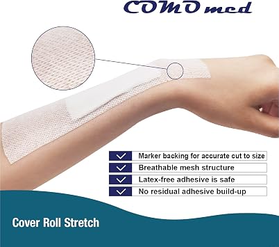 Cover Roll Stretch By COMOmed-Non Woven Dressing Retention Tape-Roll Stretch Adhesive Bandage Tape-2 Inch x 10Yards(2 Inch x 10Yards)
