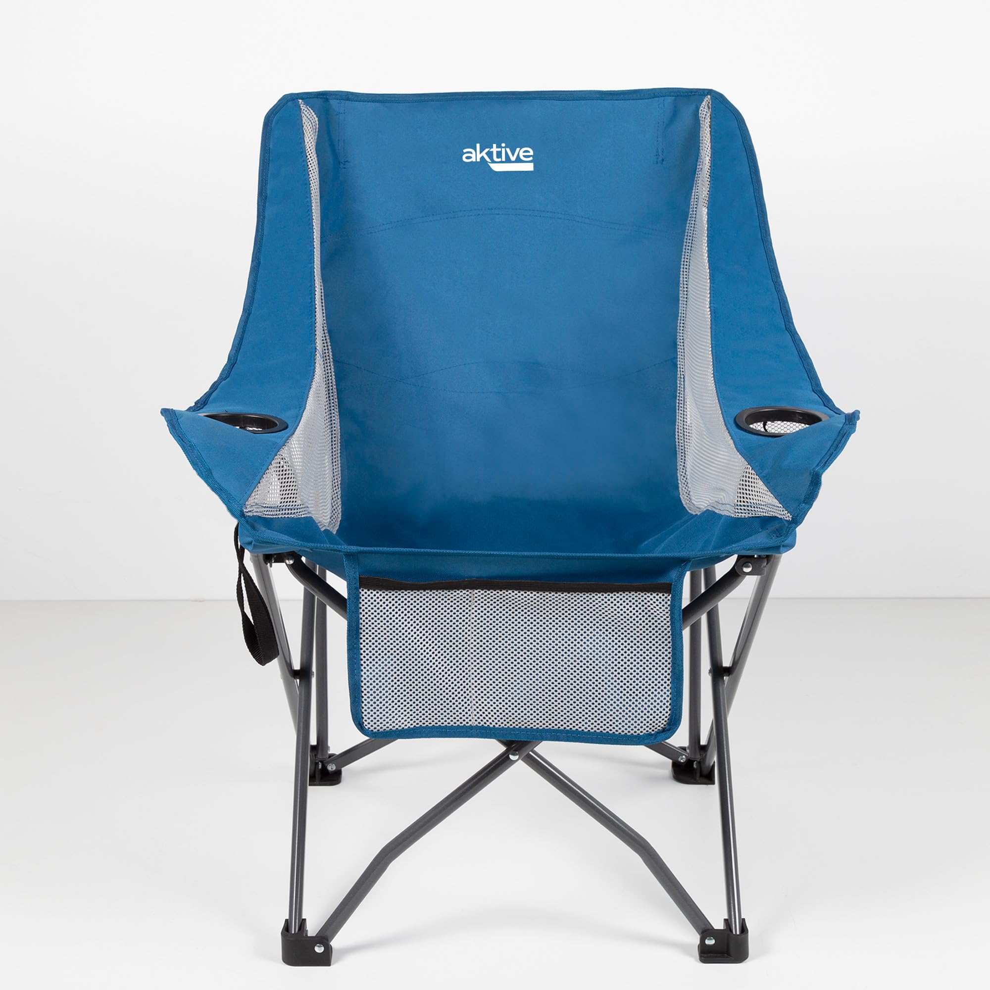 Aktive 63027 - Sedia da campeggio pieghevole antiribaltamento con griglia di ventilazione, portabicchieri e tasca, dimensioni 48x50x86cm, stabile e portatile, accessori da campeggio, sedie pieghevoli