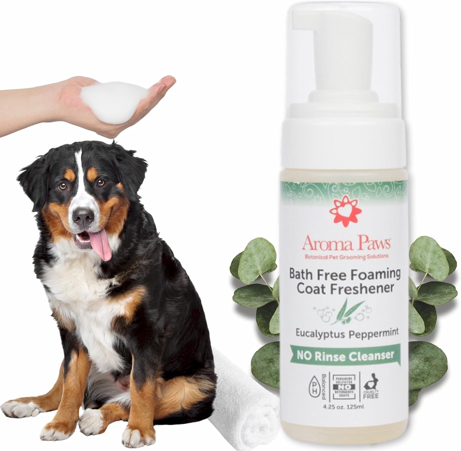 Fluffy and Fresh Kit, Dog Grooming Set with Eucalyptus Peppermint Shampoo & Conditioner, Coat Spray, and Bath Free Foaming Freshener