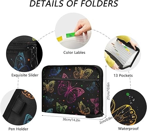 Miniatura 9 de ALAZA Carpeta de archivo expandible con flores rosas, 13 bolsillos, organizador de documentos expandible con cierre de cremallera para oficina en