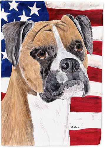 Miniatura 198 de Caroline's Treasures SS4017GF Bandera de Estados Unidos con Bulldog Inglés para jardín, bandera decorativa para patio exterior, patio, parterres,