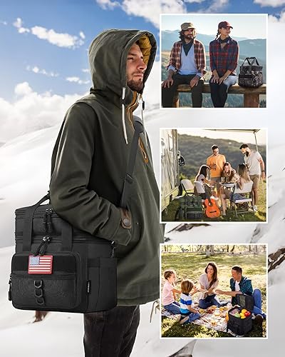 Vista 22 de JOYHILL - Lonchera táctica para hombres, con aislamiento térmico y bolsa extraíble para botellas, hielera duradera, moderna, grande, a prueba