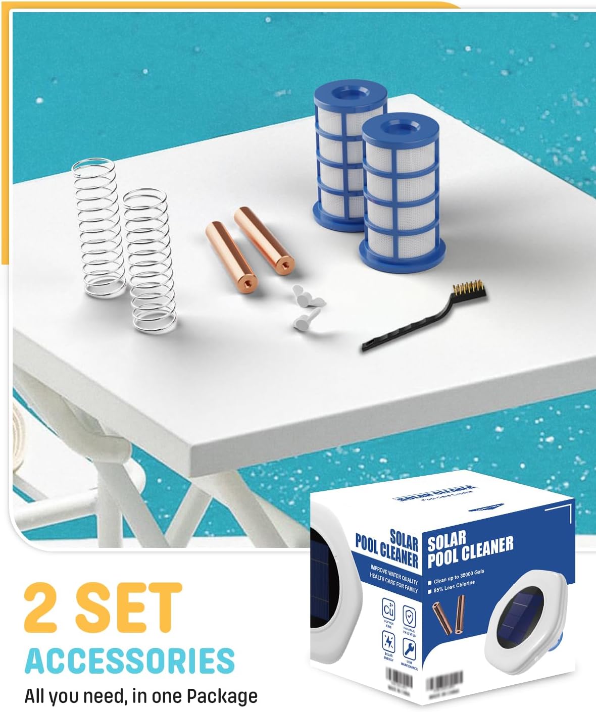 Solar Pool Cleaner, Floating Water Cleaner and Purifier, Copper for Pool 35,000 Gallons, Large Solar Panel & 2 Sets of Fittings, Floating Water Cleaner for Above Ground Pool & Inground Pool