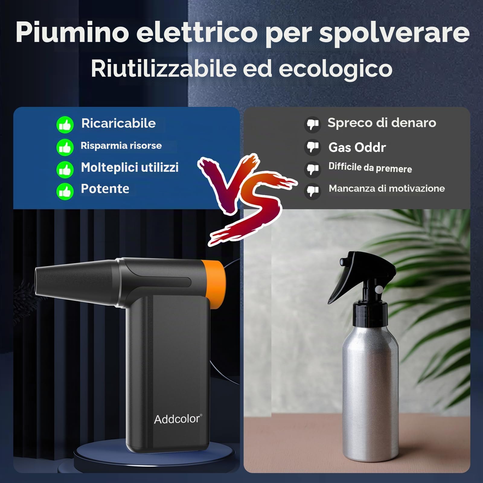 AD51 - Spolverino ad aria compressa da 2000 mAh* 2, con 8 marce regolabili, 106770 giri/min con display, soffianti portatili per tastiera, computer, auto, esterni, letto ad aria