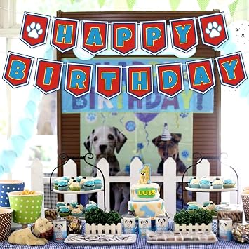 Cartoon Dog Paw Happy Birthday Banner- Cute Birthday Decorations for Boys, Cartoon Themed Happy Birthday Sign for Boys 1st 2nd 3rd Party Baby Shower
