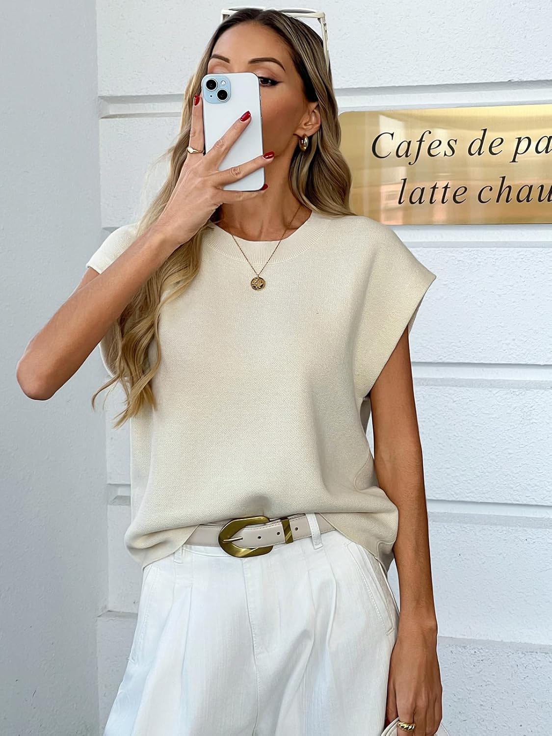 Womens Sleeveless Sweater Vest Crewneck Cap Sleeve Knit Tops Trendy 2026 Summer Spring Business Casual Shirts - Image 3