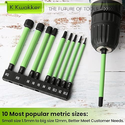 Miniatura 2 de Brocas de llave Allen de cabeza hexagonal de 14 pulgadas de largo 3.937 in + destornillador de cambio rápido, puntas magnéticas métricas de 0.069 a