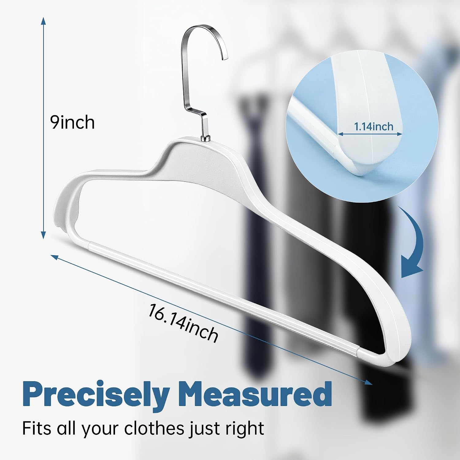 10 Pack Plastic Hangers, Heavy Duty No Shoulder Bump White Suit Hangers, Extra Wide Shoulders Non-Slip Hangers with 360° Metal Swivel Hook for Thick Sweaters Coat Jacket(White)