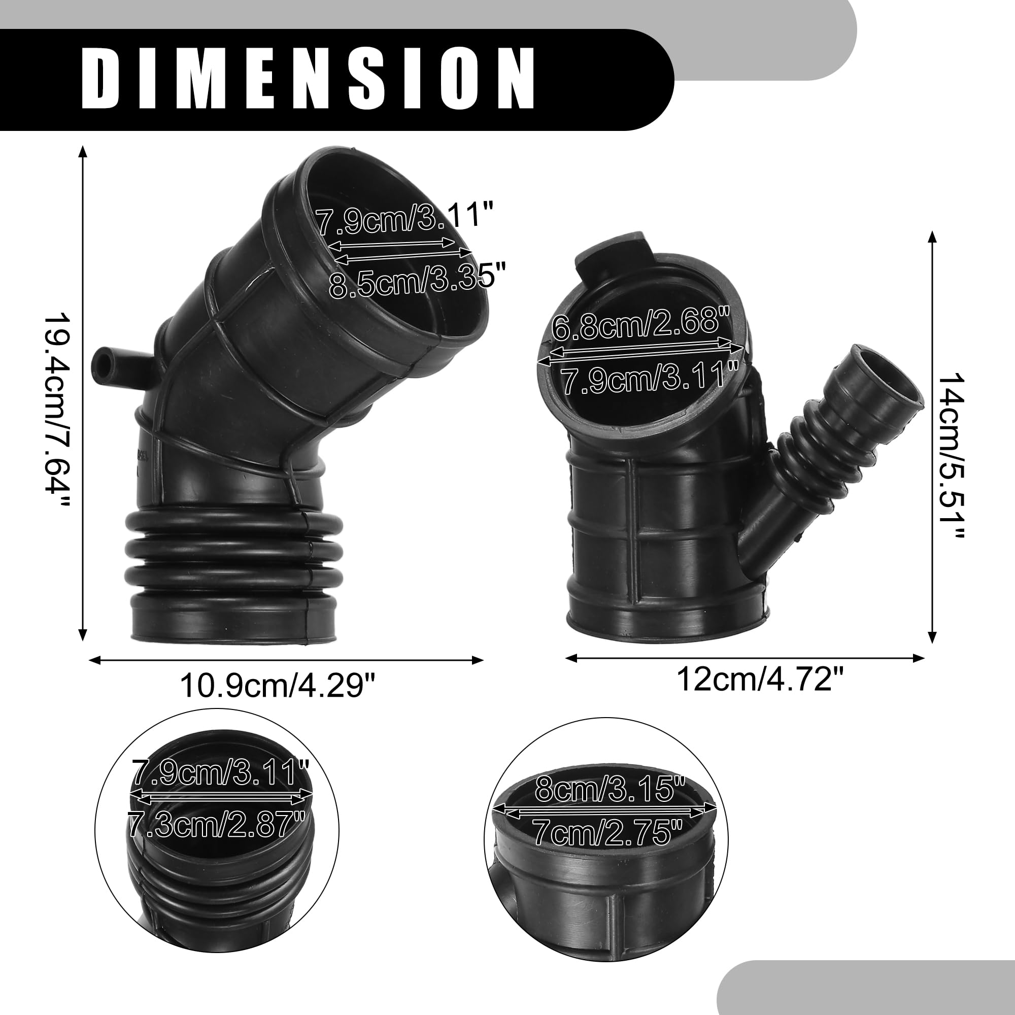 A ABSOPRO Filtro Aria Aspirazione Tubo Condotto Per BMW 323Ci 2000 2pz | Gomma Nero - Funzione: Ripara Motore Tremante E Accelerazione Lenta - Dimensioni: 8.5cm - OE: 13541435627/13541705209