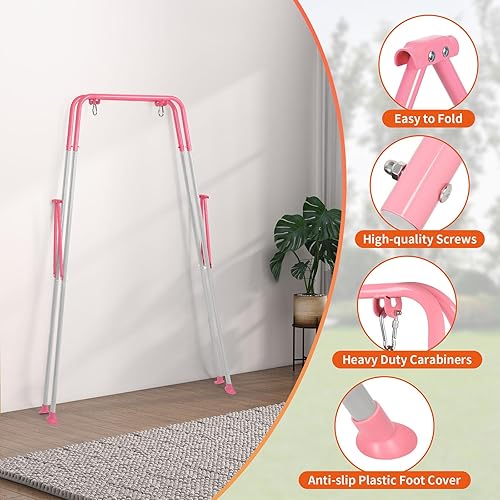 Miniatura 4 de Juego de columpios 3 en 1 para niños pequeños, juego de columpios para bebé con soporte de metal plegable para jugar al aire libre e interior,