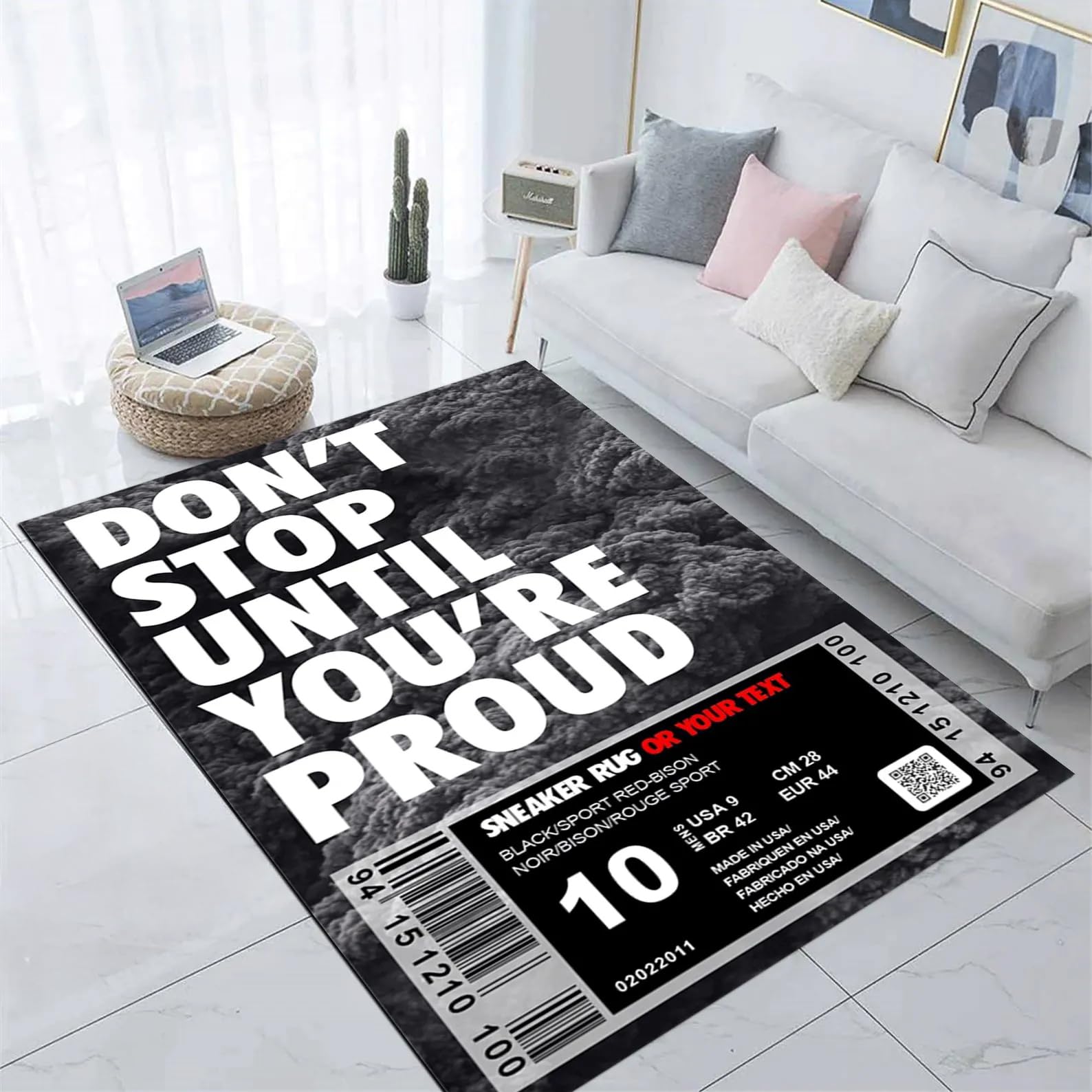 Custom Sneaker Collection Rug 5x7ft Made in US, Personalized Name Design, Anime Style Athletic Shoes Pattern, Modern Living Room Carpet S14