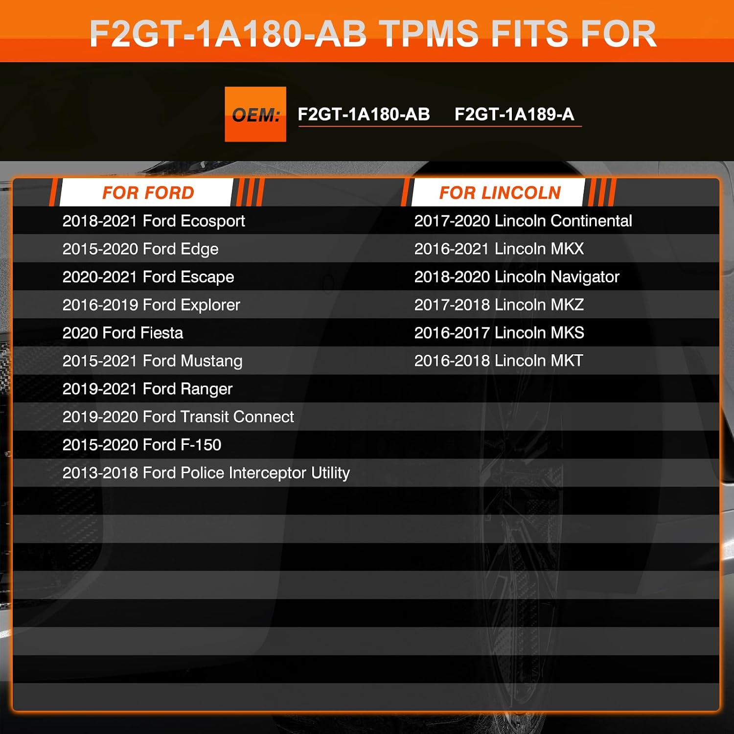 TPMS Sensor, 315MHz Tire Pressure Monitor Sensors Fit for Ford F150 Ecosport Mustang Escape Explorer Fiesta Ranger for Lincoln MKX MKZ MKS MKT F2GT1A180AB F2GT1A150AB 4 PCS