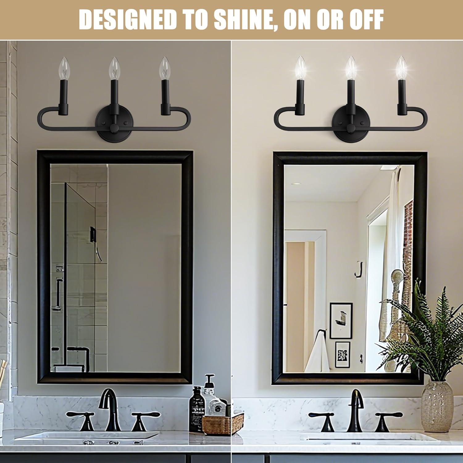Bathroom Vanity Light, 3 Light Matte Black Vanity Lights, Candle Bathrooms Wall Sconces, Bathroom Lighting Fixtures Over Mirror for Living Room Hallway (Bulbs Not Includes)