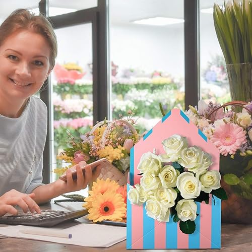 Miniatura 5 de Zonon Caja de embalaje de ramo de floristería de 4 piezas, suministros de envoltura de flores, cajas de embalaje de papel para almacenar flores,