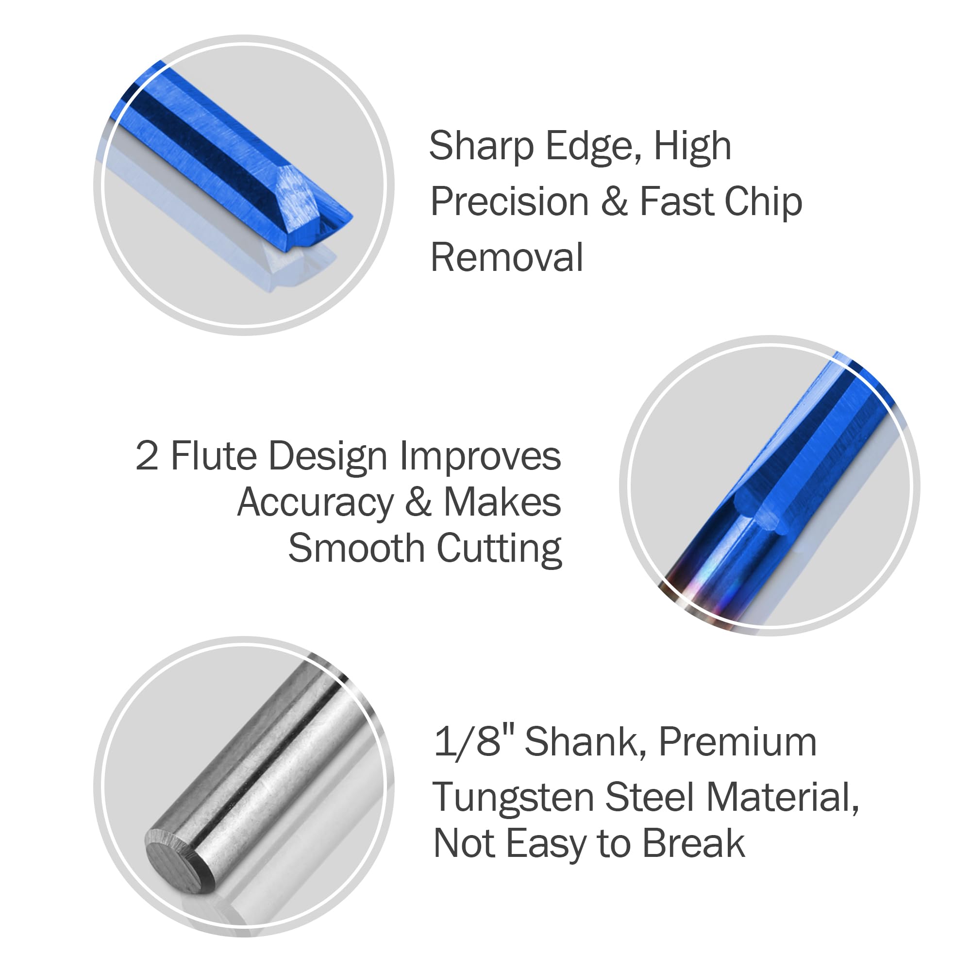 HQMaster Frezy CNC 1/8 Router Bit prosty frez 1 8 trzpień prosty frez trzpieniowy 2-frez do frezowania ze stali wolframowej 22 mm CEL/45 mm OAL do płyt wiórowych MDF, PCW, akrylu, drewna, 10 sztuk