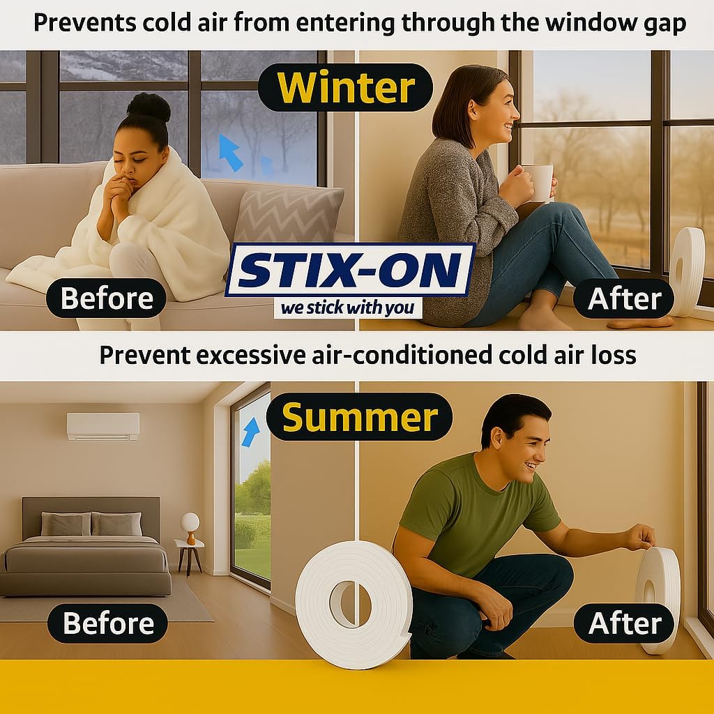 5/8 inch White Weatherstripping Window & Door Sealing Open Cell Foam Self Adhesive Stick-On Tape ⅝x¼x17