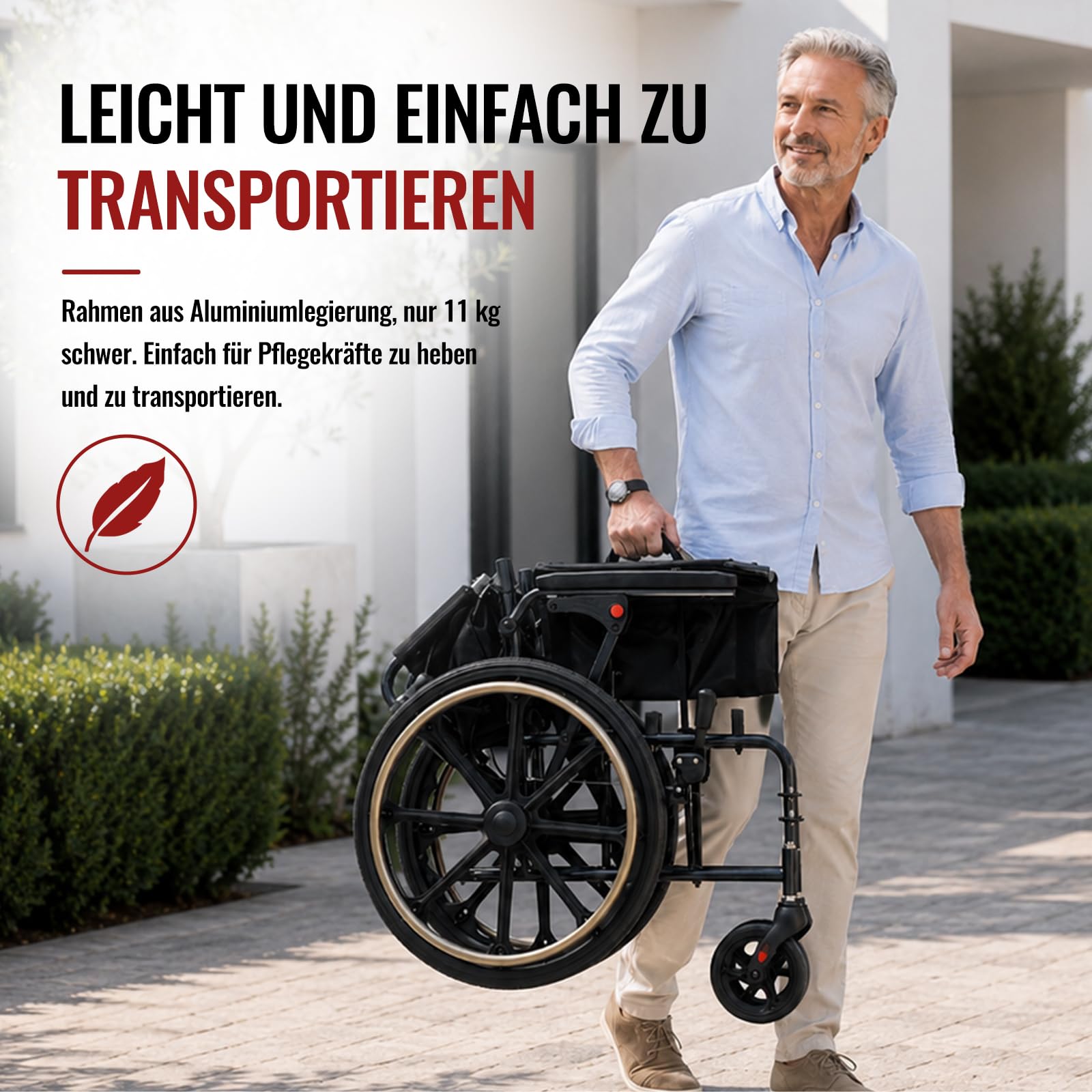 M4 Rollstühle mit Selbstantrieb, Rollstuhl Faltbar Leicht mit Doppeltem Sitzpolster, Schockabsorbierenden Vorderrädern, Leichtes Aluminiumgestell, Für Erwachsene
