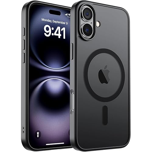 SUPFINE Magnetic for iPhone 16 Plus Case (Compatible with MagSafe) (Military Grade Drop Protection) Slim Translucent Matte Shockproof with Anti-Fingerprint Phone Case,Black