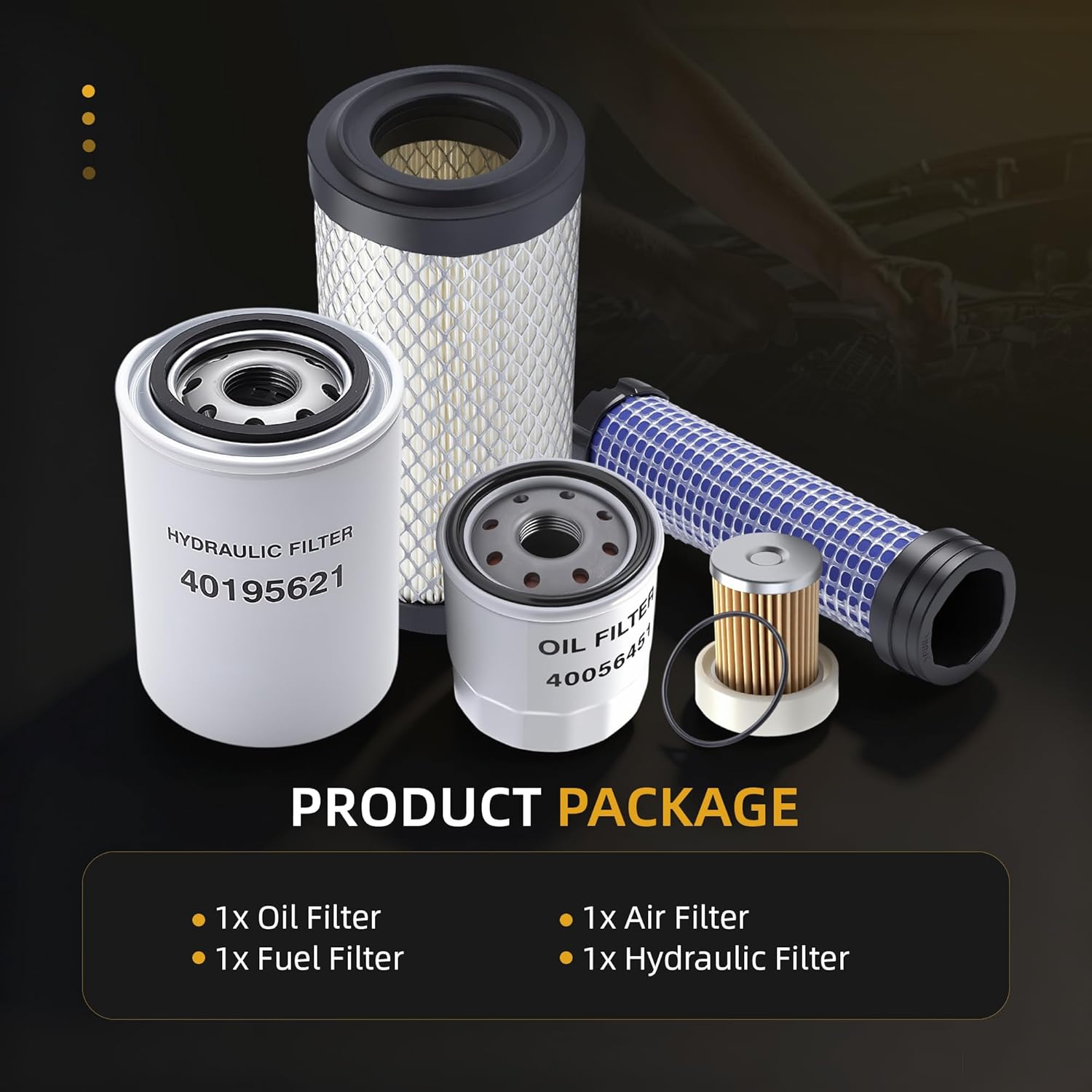 Maintenance Filter Kit, Fit For LS Tractor XJ2025H#OE Oil 40056451, Fuel 40223960, Air 40049450, Hydraulic 40195621