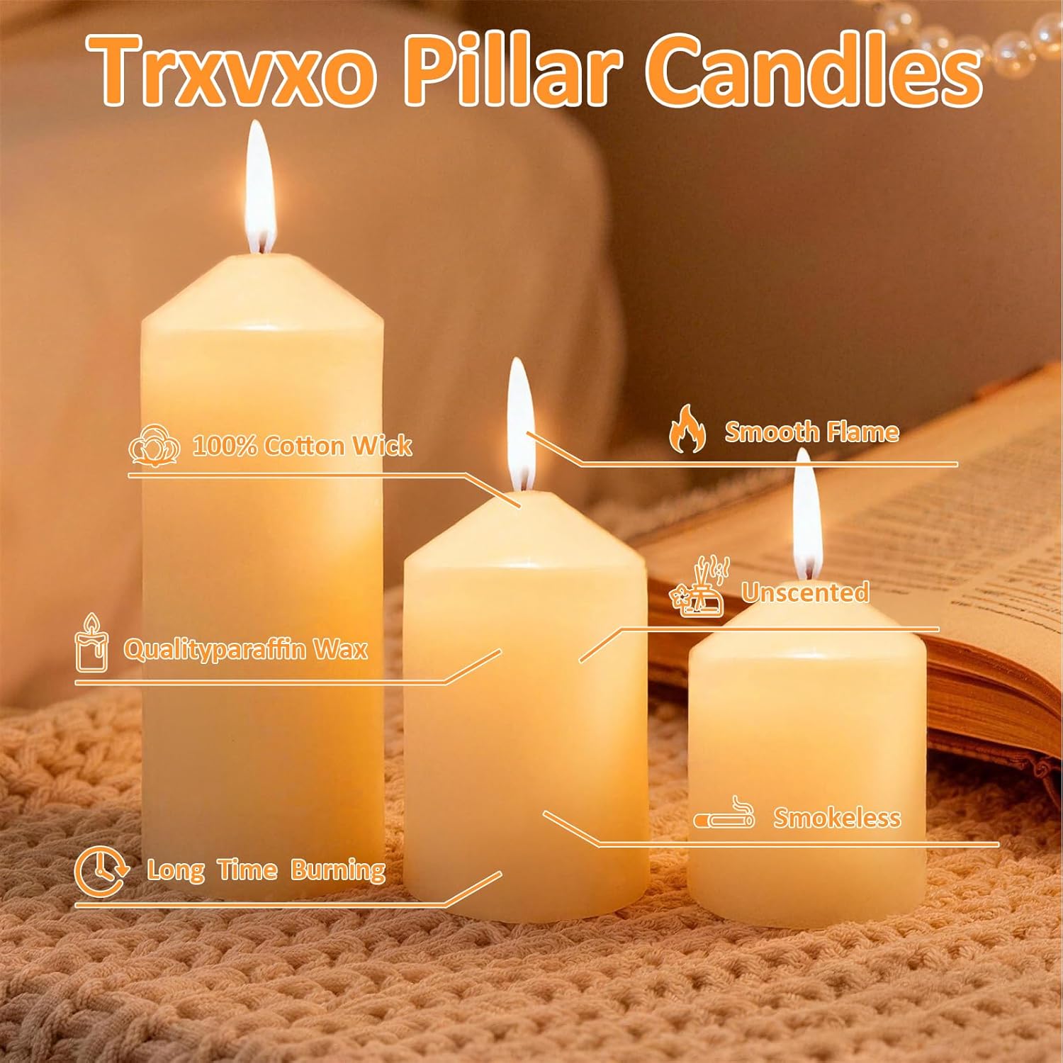 6 pcs ivory pillar candles bulk set, 3 different lengths 2 x 3/4/6 inch (2 each), dripless unscented smokeless,hurricane candles,gives you a better atmosphere when organizing an event party. 6 pointed-tip 2 x 3/4/6 inch