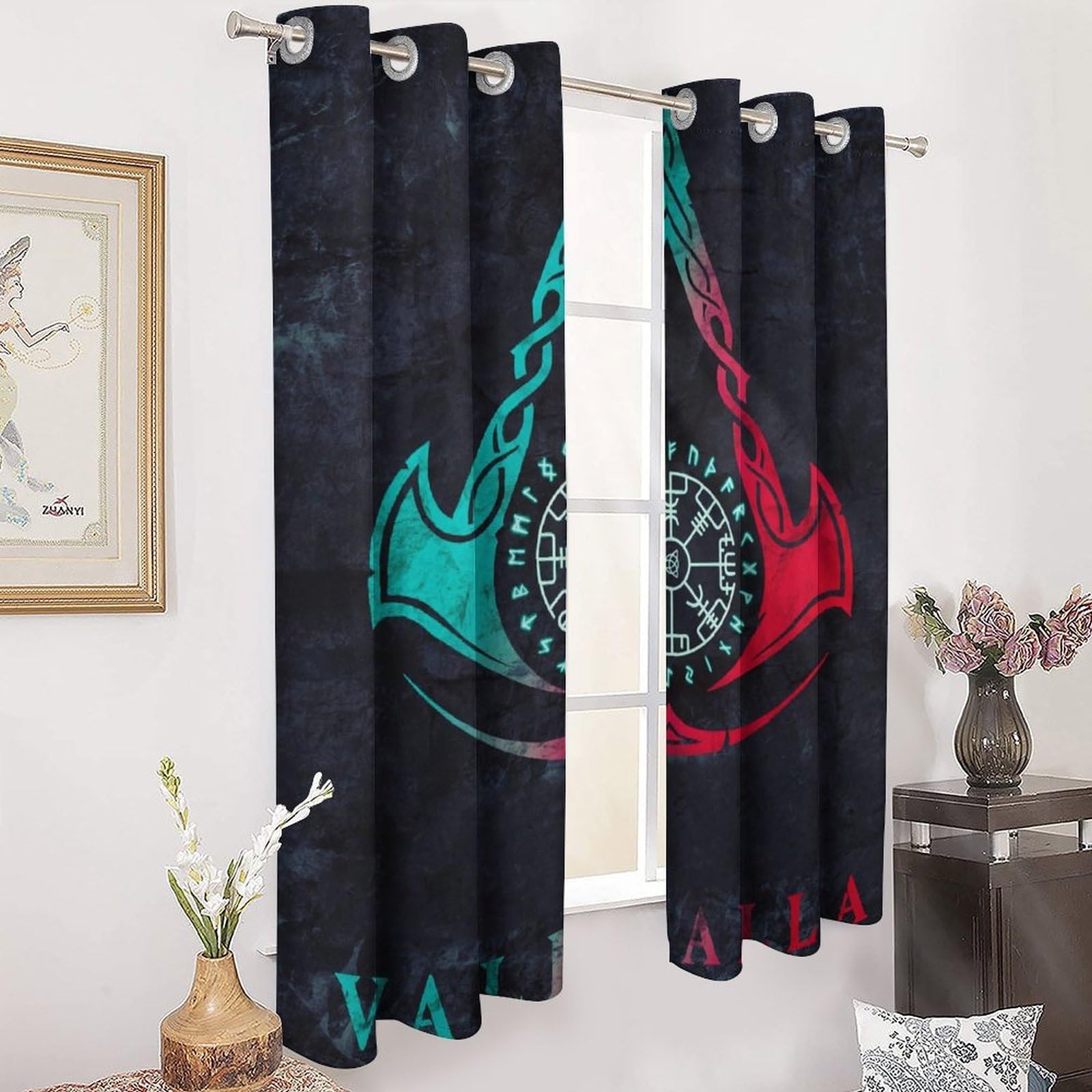 Rideau occultant Viking Vegvisir insonorisant thermique : double rideau de fenêtre 52x84
