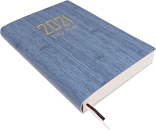 BUTIFULSIC Caderno de calendário 2021 cadernos espirais de mesa bloco de notas de viagem planejador bloco de notas planejamento bloco de notas agenda caderno de anotações diário de negócios azul couro PU caderno de negócios