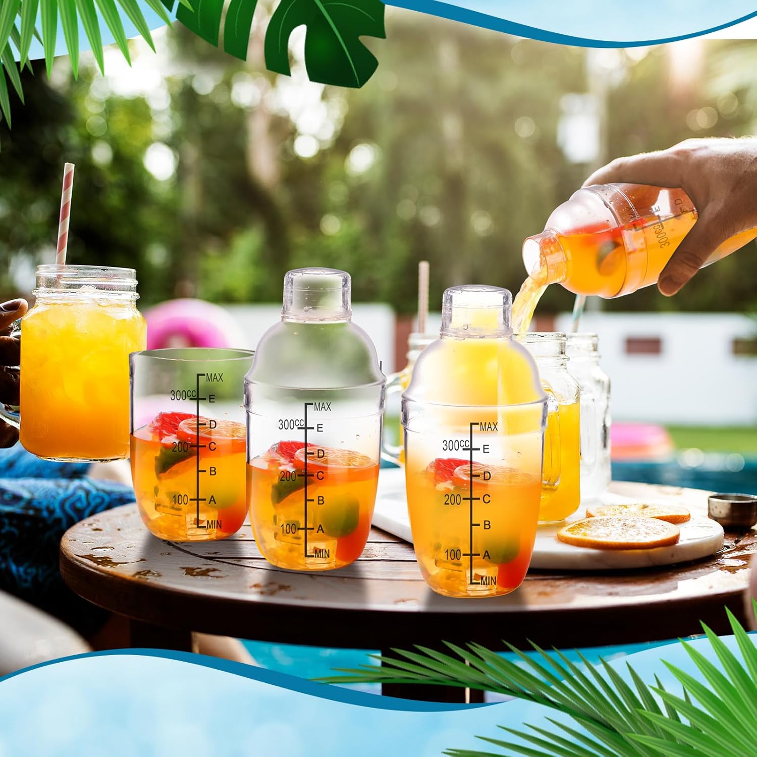 Lallisa 50 Pcs Plastic Cocktail Shaker Set Drink Mixer Clear Shaker Cup with Measurements Scales and Strainer Plastic Mixing Tool for Ice Tea Coffee Bar Bubble Milk Christmas Gift (350 Cc/ 12 oz)