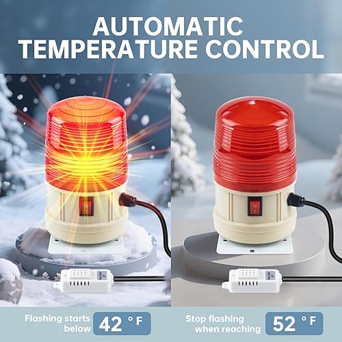 Miniatura 3 de Briidea Luz de advertencia de temperatura con termostato integrado, alerta de flash automático por debajo de 42 F, LED de alta visibilidad de 1000