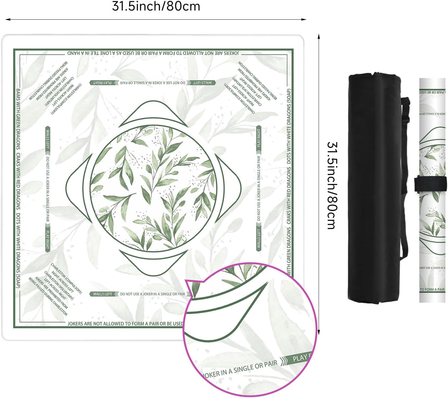 Deyimmei Mahjong Mat for Table - Non-Slip Mahjong Table Cover with Storage Pockets, Perfect Mahjong Accessories & Gifts for Women and Mahjong Enthusiasts (Verdant Whispers)