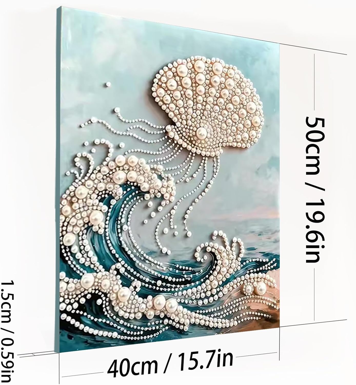 DIY Diamond Pearl Painting Kit for Adults, 3D Pearl Painting Craft with Wooden Frame 40x50cm, Beginner Friendly Home Wall Decor Art, Gift for Women Men Housewarming (Waves Shell)