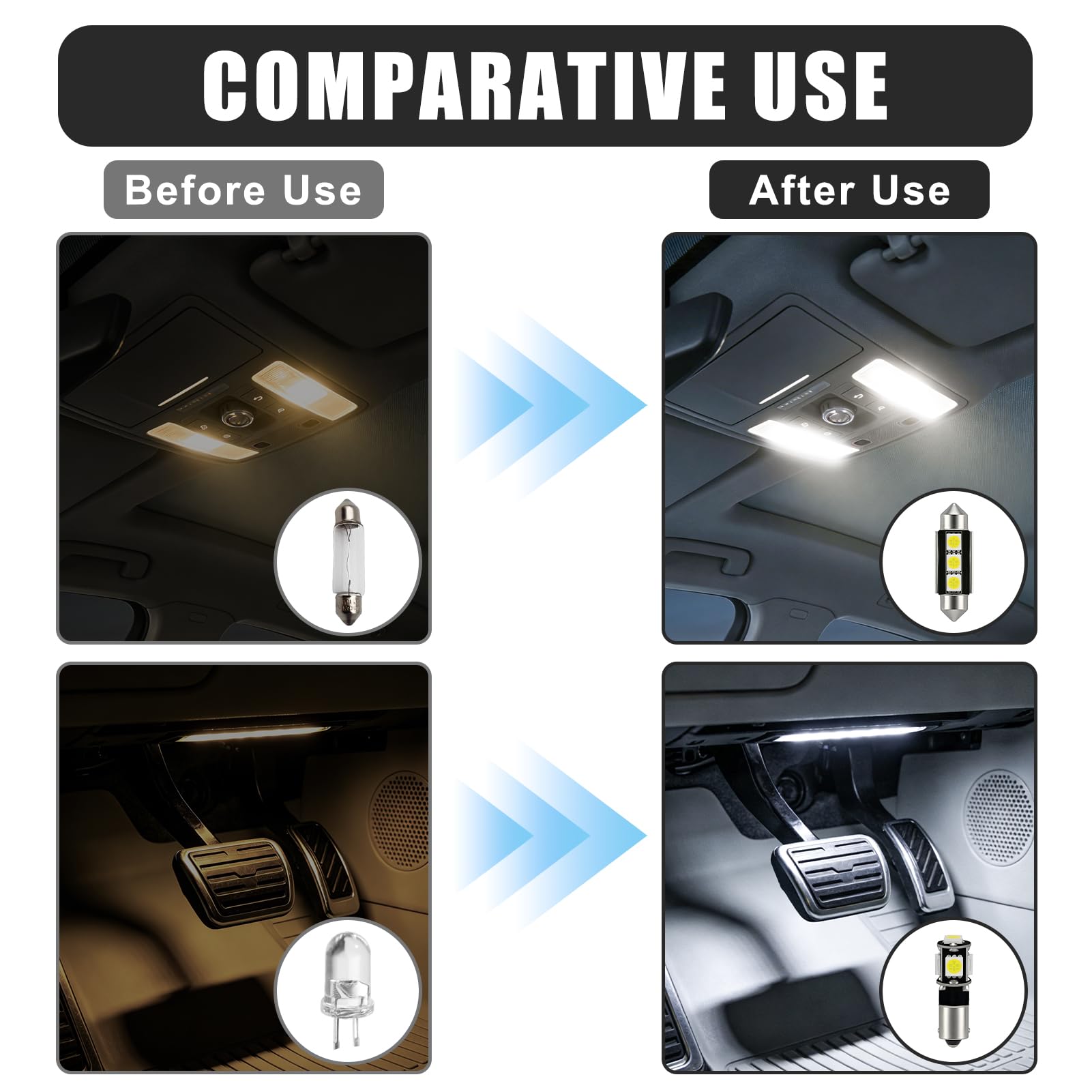 HOMTRAK 23 Pcs Bombillas LED Interior Coche 6500K Canbus, Kit Luz LED 12V T10 W5W C5W BA9S para Domo Mapa Puerta Cortesía Maletero y Matrícula, Luz Blanca Xenón Compatible con varios vehículos — view 5